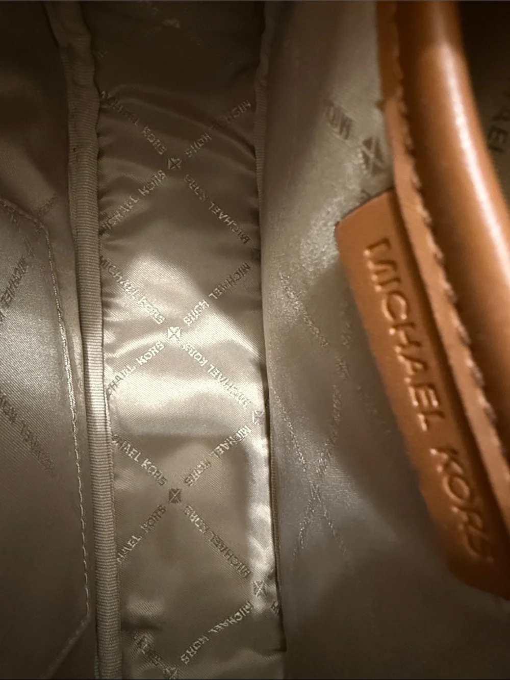 Michael Kors Cream Logo Crossbody with Brown Leather Patch